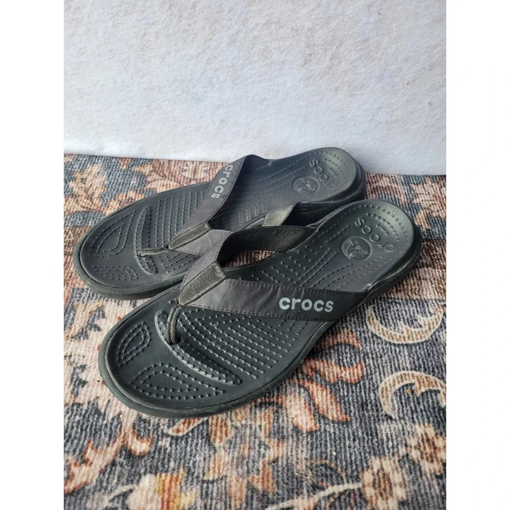 Crocs Athens Flip Flops Black Thong Sandals Mens 10 Womens 12 Comfort Casual